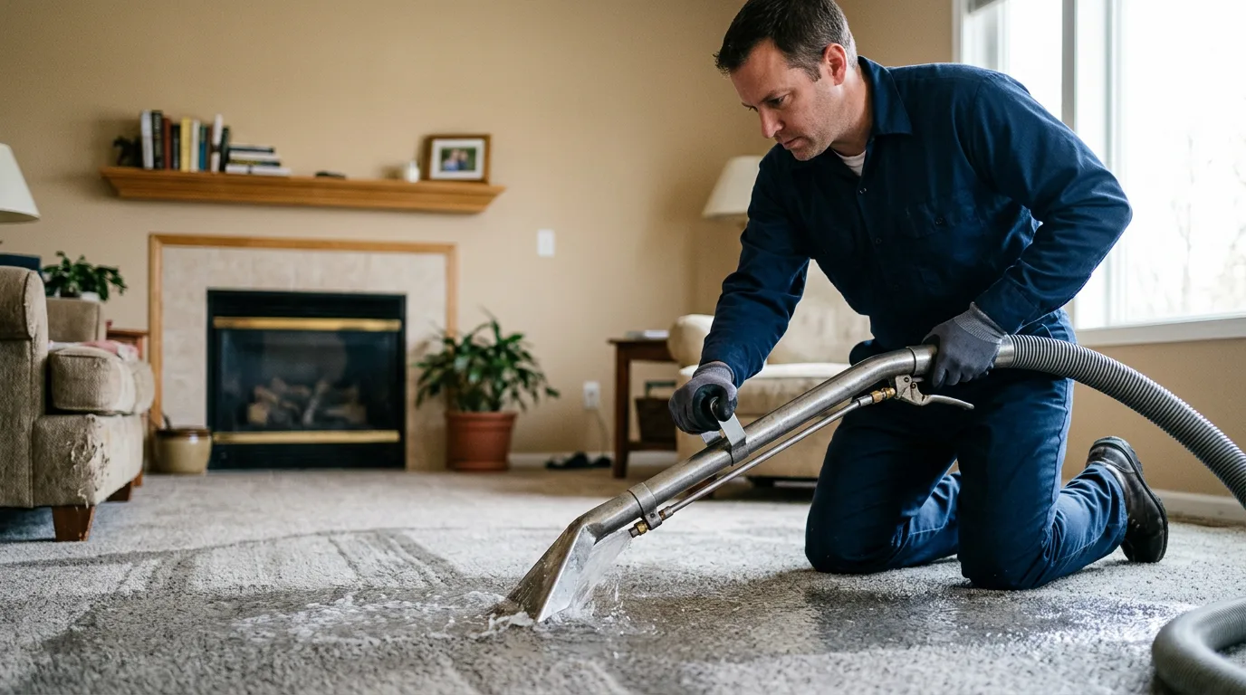 Water damage restoration technician working near Vichy, MO